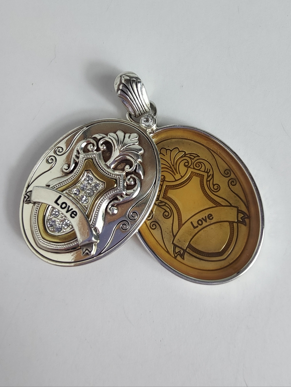 Brighton Love Locket Pendant Vintage Devotion Swarovski Crystal Silver Gold Tone - Picture 4 of 11
